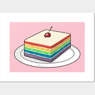 Rainbow cake cartoon illustration Posters and Art